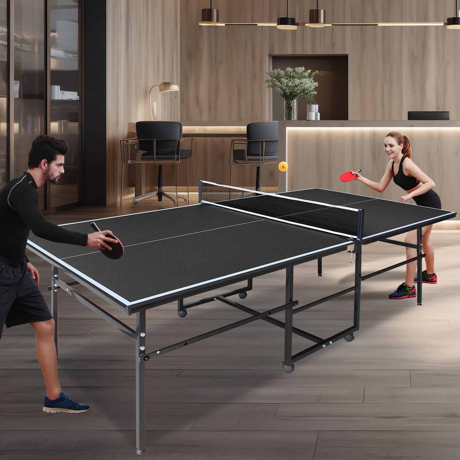 KL KLB Sport 8.5*4. 3ft Ping Pong Table, Foldable Table Tennis Table with Net, Paddles & Balls for Indoor, Black