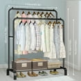 thumbnail image 2 of Clothing Garment Rack,Double Rails Closet Clothes Rack with Bottom Shelves and 4 Hooks,Freestanding Clothes Organizer Rack for Hanging Clothes Black, 2 of 7