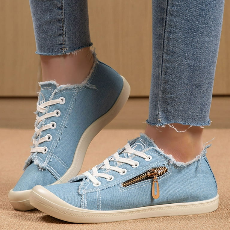 Denim Low Top Canvas Shoes for Women Girls Casual Zipper Fashion
