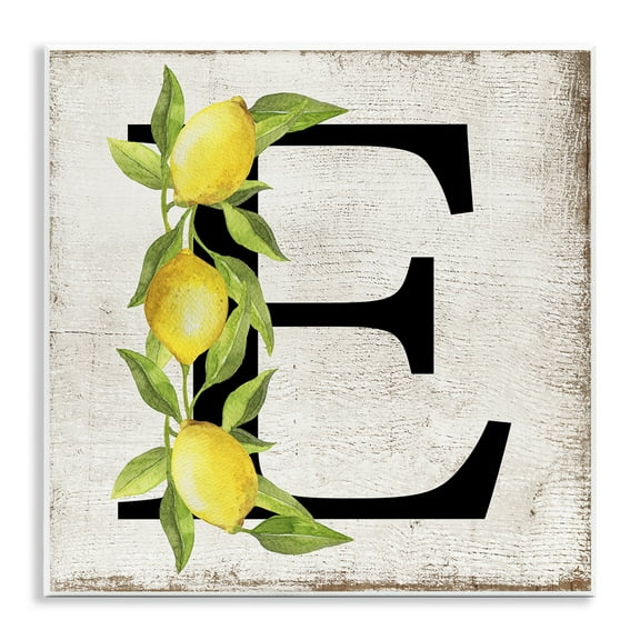Stupell Industries E with Lemon Letter Food & Beverage Painting Unframed Art Print Wall Art, 12 x 12