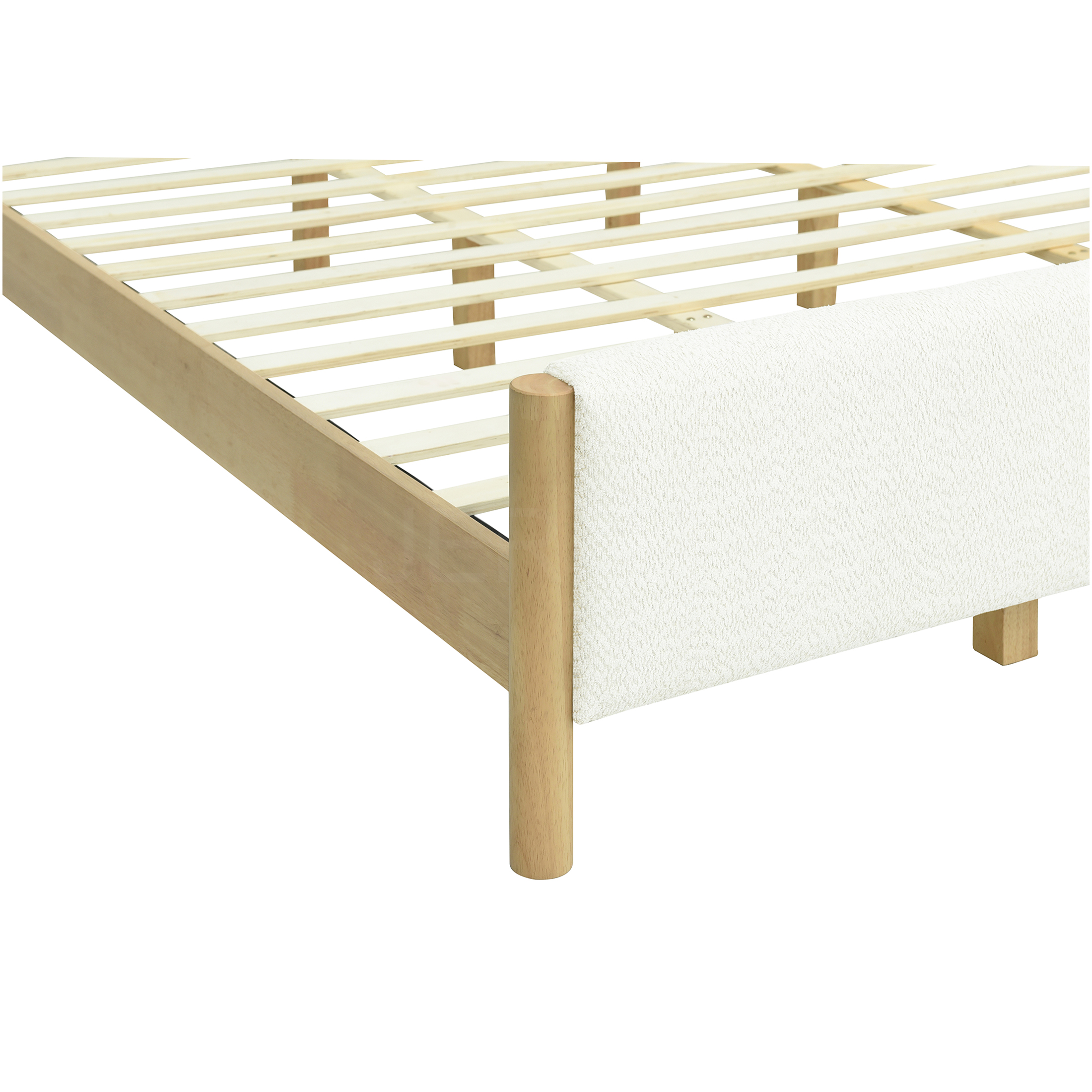 JERFIT Modern King Size Upholstered Platform Bed Frame with Boucle Fabric and Wood Legs, No Box Spring Needed, White