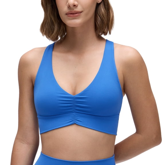 CRZ YOGA Butterluxe Ruched Longline Sports Bras for Women V Neck Padded Yoga Tank Cross Back