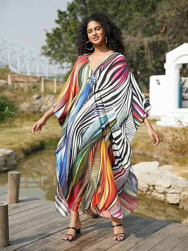 Women's Plus Size Kaftan Dress – Plus Size Maxi Dress Moo Moos Beach Cover Up,Bathing Suit Cover-Up Loungewear