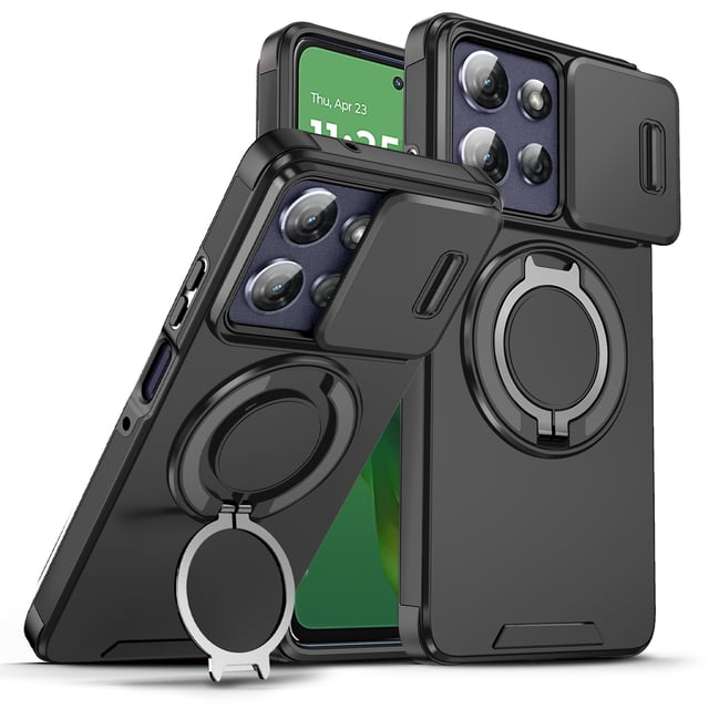 ShellTech Magnetic Case for Motorola Moto G 5G 2025,Shockproof TPU+PC Rotating Ring Holder Kickstand Military Drop Protection Cover,Black