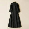 thumbnail image 4 of GaThRRgYP Women's Plus Long Sleeve Mini Dress,Women's Elastic Waist Loose and Comfortable Solid Color Doll Shirt Linen Dress Black XL, 4 of 8