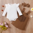 thumbnail image 3 of Fortune 2Pcs Baby Girl Fall Clothes,0-18 Months Infant Ruffle Long Sleeve Ribbed Romper+Pocket Suspender Skirt, 3 of 9