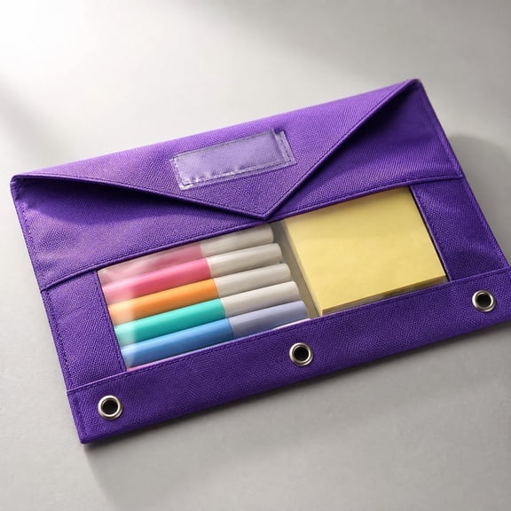 Roiihwy Pencil Pouch for 3 Ring Binder, Purple Binder Pencil Case Bulk with Zipper & Clear Window, Big Capacity Pencil Bag for Office Classroom Supplies on Clearence