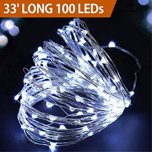 Bright Zeal 33 Long Led Cool White String Lights Outdoor Waterproof Wire Battery Powered With Timer