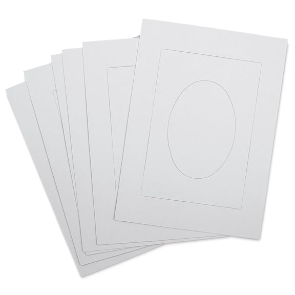 Pre-Cut Mat Frames - White, 8" x 11" (5" x 8" Artwork Size), Oval-Rectangle Duo, Pkg of 6