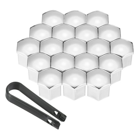 20Pcs 19mm Wheel Lug Nut Cover Bolt Caps Car Tire Nut Cover with Tongs, Silver