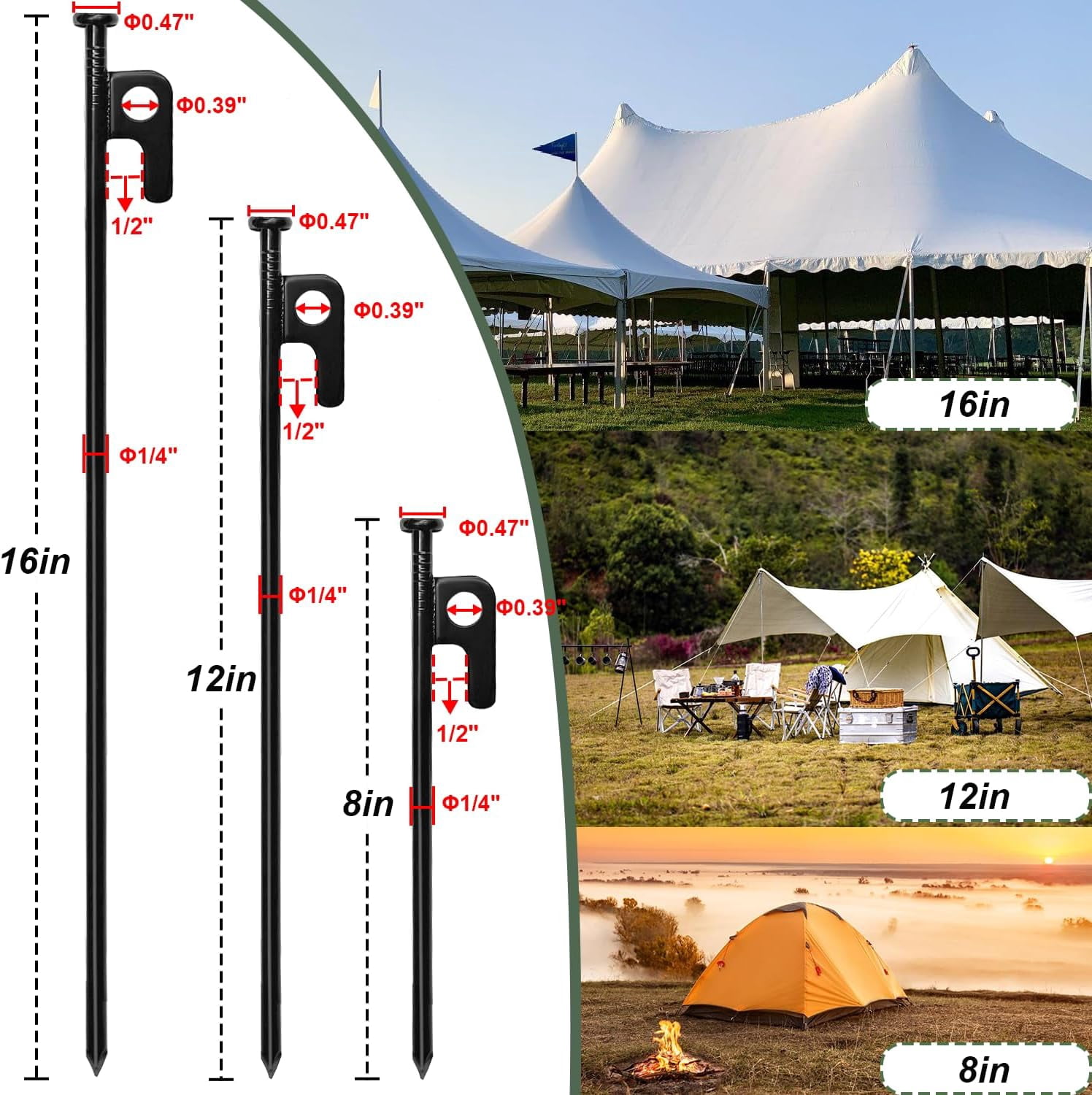 Tent Stakes, Heavy Duty with Storage Pouch, Forged Steel Metal Stake for Tent Used on Rocky Place, Grassland, Dessert