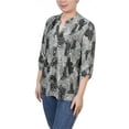 thumbnail image 2 of NY Collection Women's Petite 3/4 Sleeve Roll Tab Y Neck Top, 2 of 4