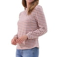thumbnail image 4 of Allegra K Women's Vintage Mock Neck Puff Long Sleeve Casual Houndstooth Plaid Blouse M Pink, 4 of 5