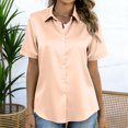 thumbnail image 7 of Women's Satin Blouse Tops Shirts Short Sleeve Button Down Solid Color Silk Satin Business Casual Office Work Daily Wear Elegant Dressy 2025 Trendy Regular Fit Shirt Beige B L, 7 of 7