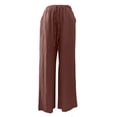 thumbnail image 6 of NIEWTR Linen Wide Leg Pants Woman High Waisted Pull On Button Drawstring Baggy Casual Summer Palazzo Pants with Pockets（Bronze,L), 6 of 9