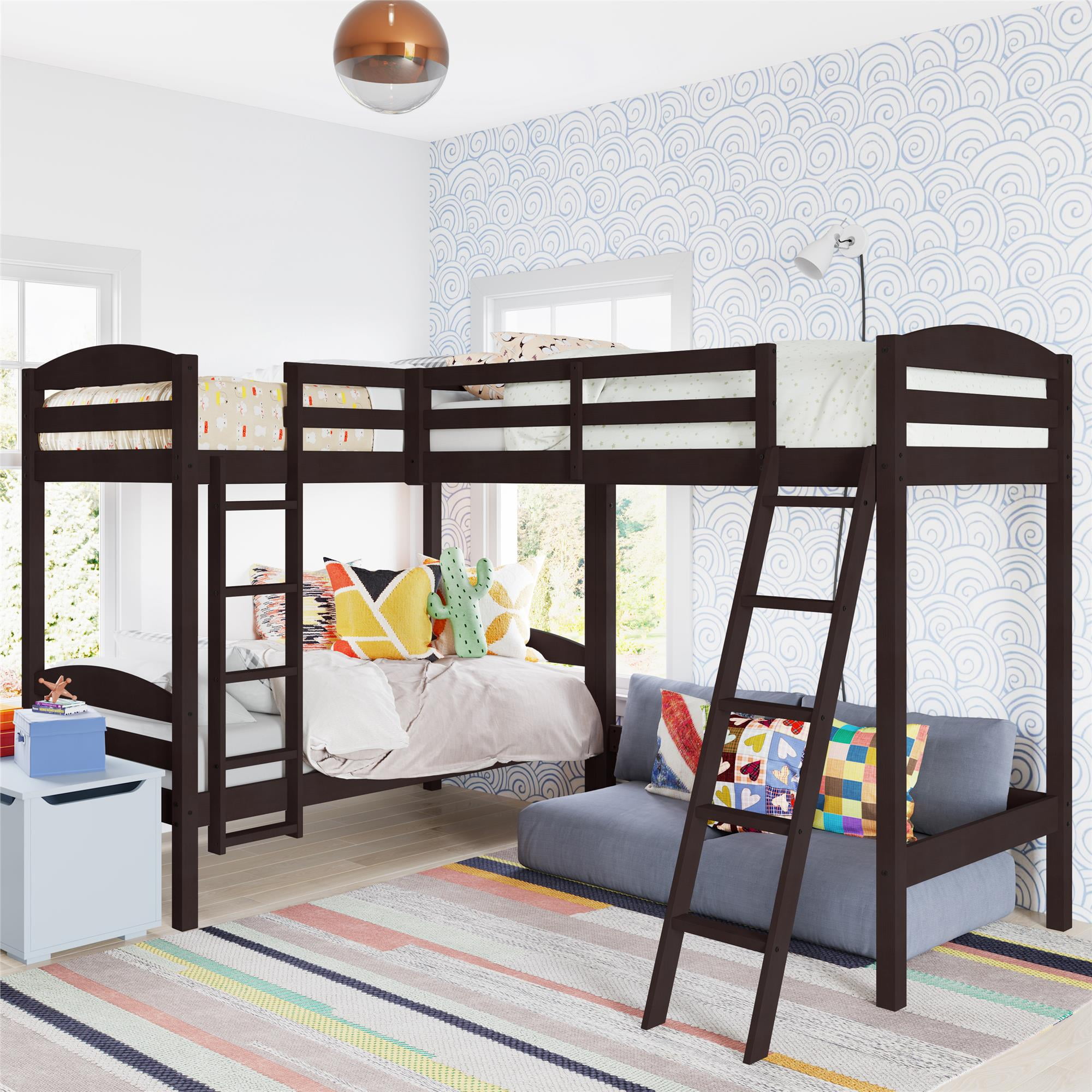 Better Homes & Gardens Leighton Kids' Wood Triple Bunk Bed, Twin Size ...