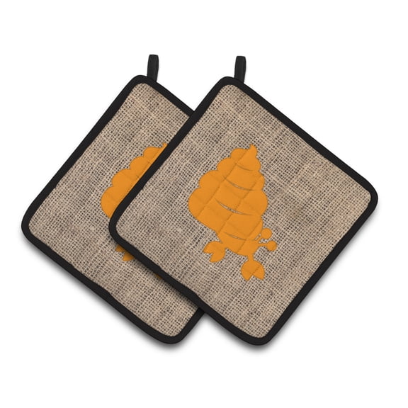 Carolines Treasures BB1092-BL-OR-PTHD Hermit Crab Faux Burlap and Orange Pair of Pot Holders 7.5HX7.5W multicolor