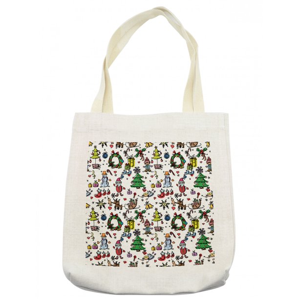 Doodle Tote Bag Christmas Concepts Drawn In Cartoon Style Santa Snowman Children Presents Mistletoe Cloth Linen Reusable Bag For Shopping Books Beach And More 16 5 X 14 Cream By Ambesonne Walmart Com