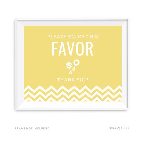 Please Enjoy This Favor, Thank You Yellow Chevron Print Baby Shower Party Signs