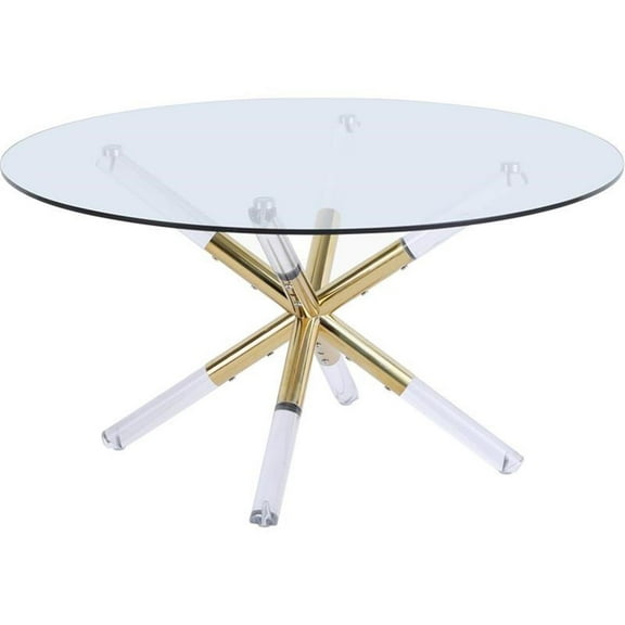 Pemberly Row Modern Acrylic and Gold Metal Glass Top Coffee Table