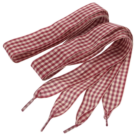 Uxcell 1 Pair 55.1 Inch Gingham Shoelaces, 1 Inch Wide Burgundy Beige Check Ribbon Shoe Laces Plaid Satin Fabric Shoe Strings Replacement for Women Men Sport Sneakers Boots High-Tops