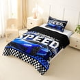 thumbnail image 3 of Castle Fairy Cool Blue Sports Car Twin Comforter Sets 3-Piece for Youths, Sharp Speedometer Graphic Bedding Set for Bedroom, Blue Black White,Black Reversible, 3 of 6