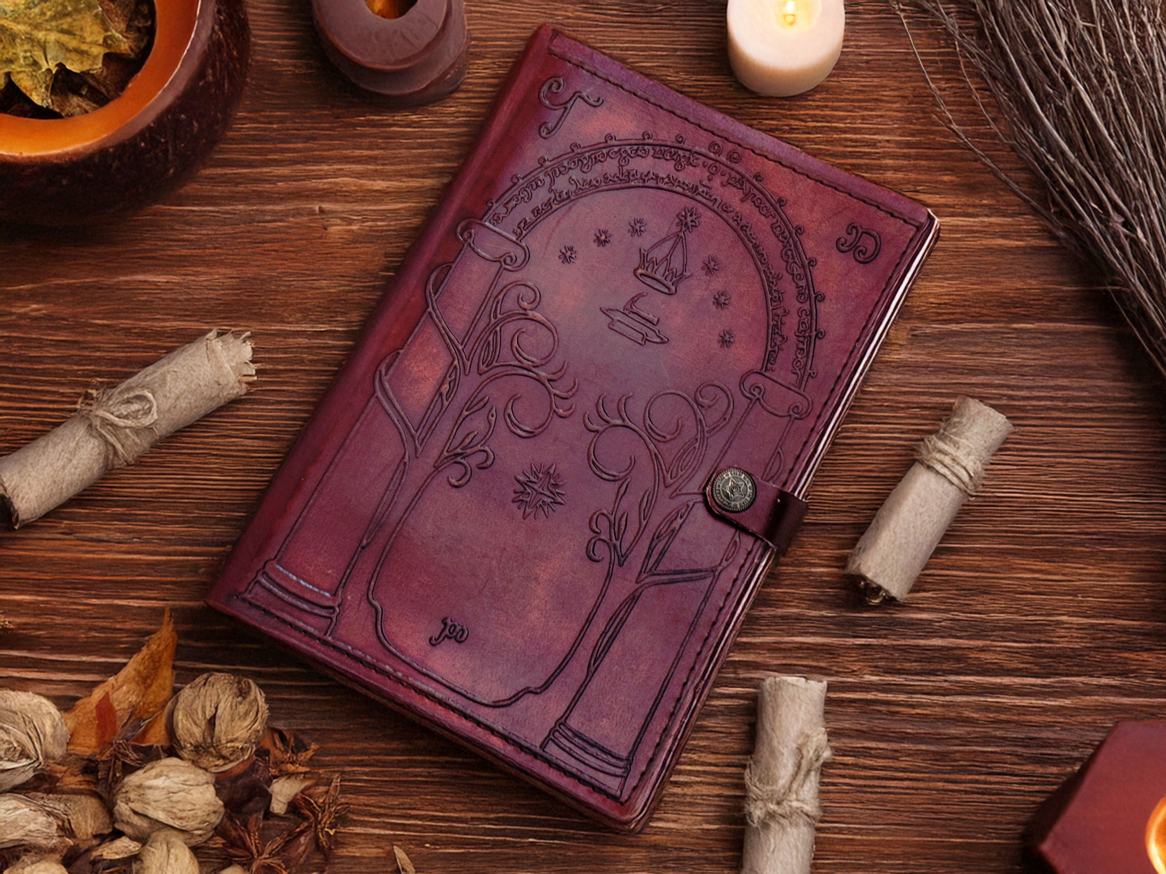 Quirky Craft Doors of Durin Embossed Brown Leather Bound Journal - 9 x 6 Size 200 Pages Writing Diary for Men & Women Book of Shadow