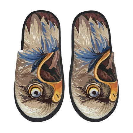 

Honeii Eagle With USA Flags Print Furry Slippers Bedroom Slippers for Women and Men Fuzzy Plush Comfy Faux Fur Lined Slide Shoes -Large