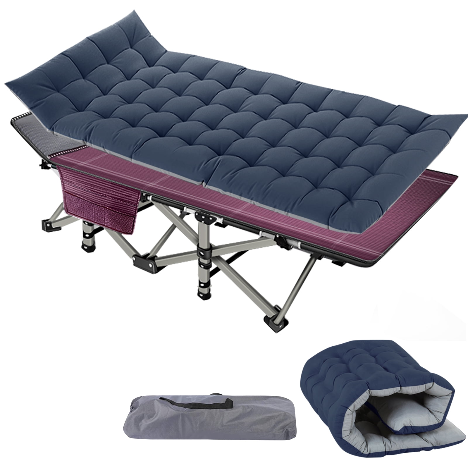 Burgundy cot+blue pad