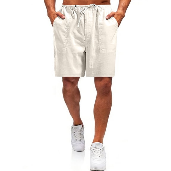 Linen Shorts for Men with Drawstring Elastic Waistband Shorts Casual Summer Lightweight Vacation Linen Shorts Flat Front Cotton Linen Wear with Pockets,Brown M