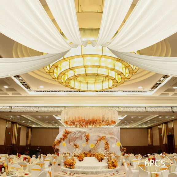 Miumaeov 6 Piece Ceiling Drapes Wedding Decoration Ceiling Drapery Wedding Arch Drapery Fabric Tulle Curtains