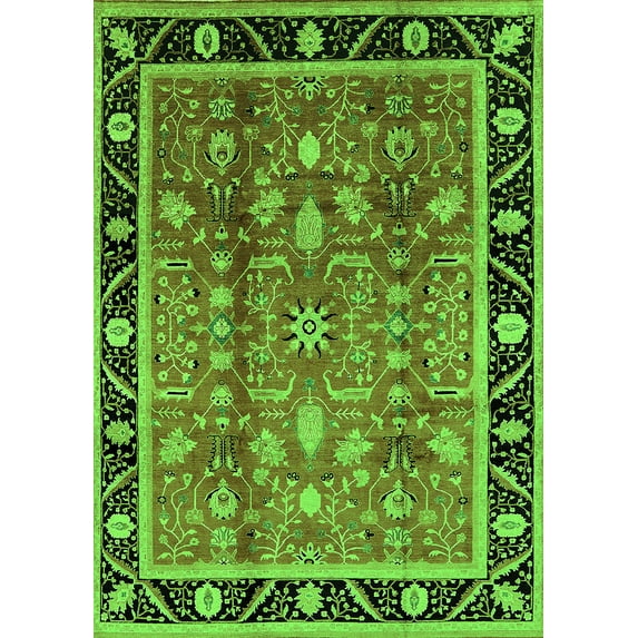 Ahgly Company Indoor Rectangle Oriental Green Industrial Area Rugs, 7' x 9'