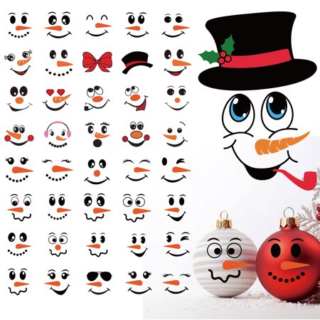 Snowman Face Stickers 41PCS Christmas Vinyl Decals for Crafts Ornaments Cups Windows DIY Home Holiday Decor Multicolor