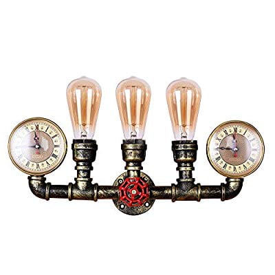 Lingkai Vintage Industrial Retro Water Pipe Wall Lamp with Five Edison Light Sources Wall Lamp Steampunk Wall Light in Black Finish 