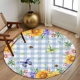 thumbnail image 2 of Round Rug 5Ft Washable Non-Slip, Sunflowers Circle Area Rugs for Living Room Bedroom, Spring Watercolor Flowers Butterflies Hydrangea Blue Indoor Floor Mats Carpet Runner for Home Decor Aesthetic, 2 of 8