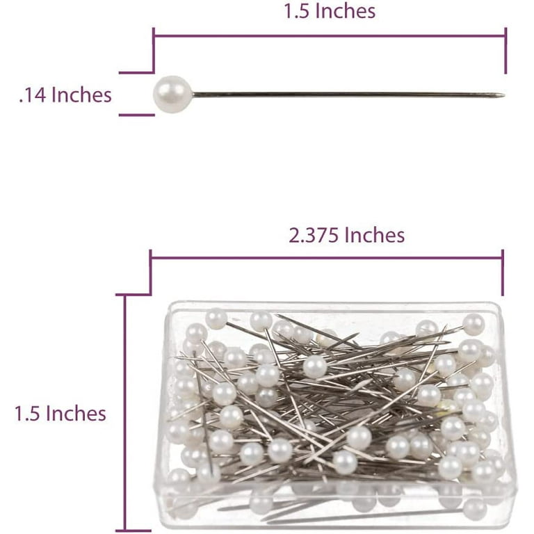 100 pieces 3.6mm Round Pearl Head Straight Sewing Pins | White