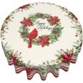 thumbnail image 2 of Red Bird Tablecloth Round 60 inch Red White Floral Tableccloth Merry Christmas Cloths Washable Banquet Tablecloth Winter Decorative Table Cover for Holiday Home Party Picnic Dinning, 2 of 6