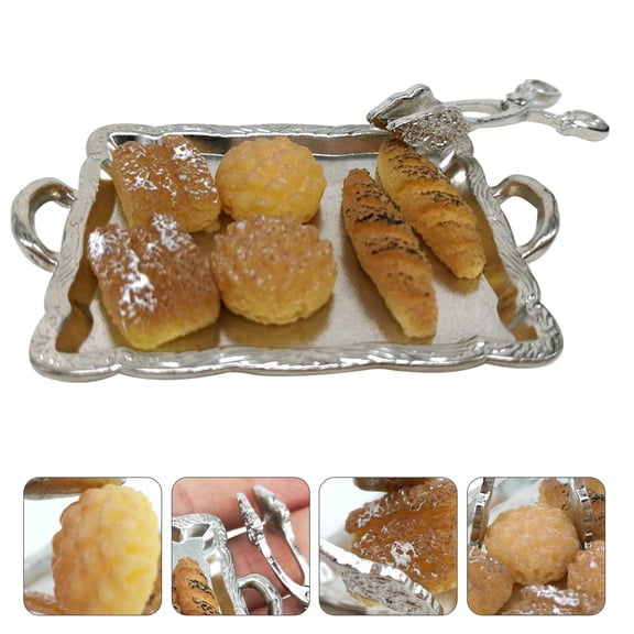 LOLIPPYY 1 Set Mini Food Model Bread Collection with Tray for Dollhouse Accessories