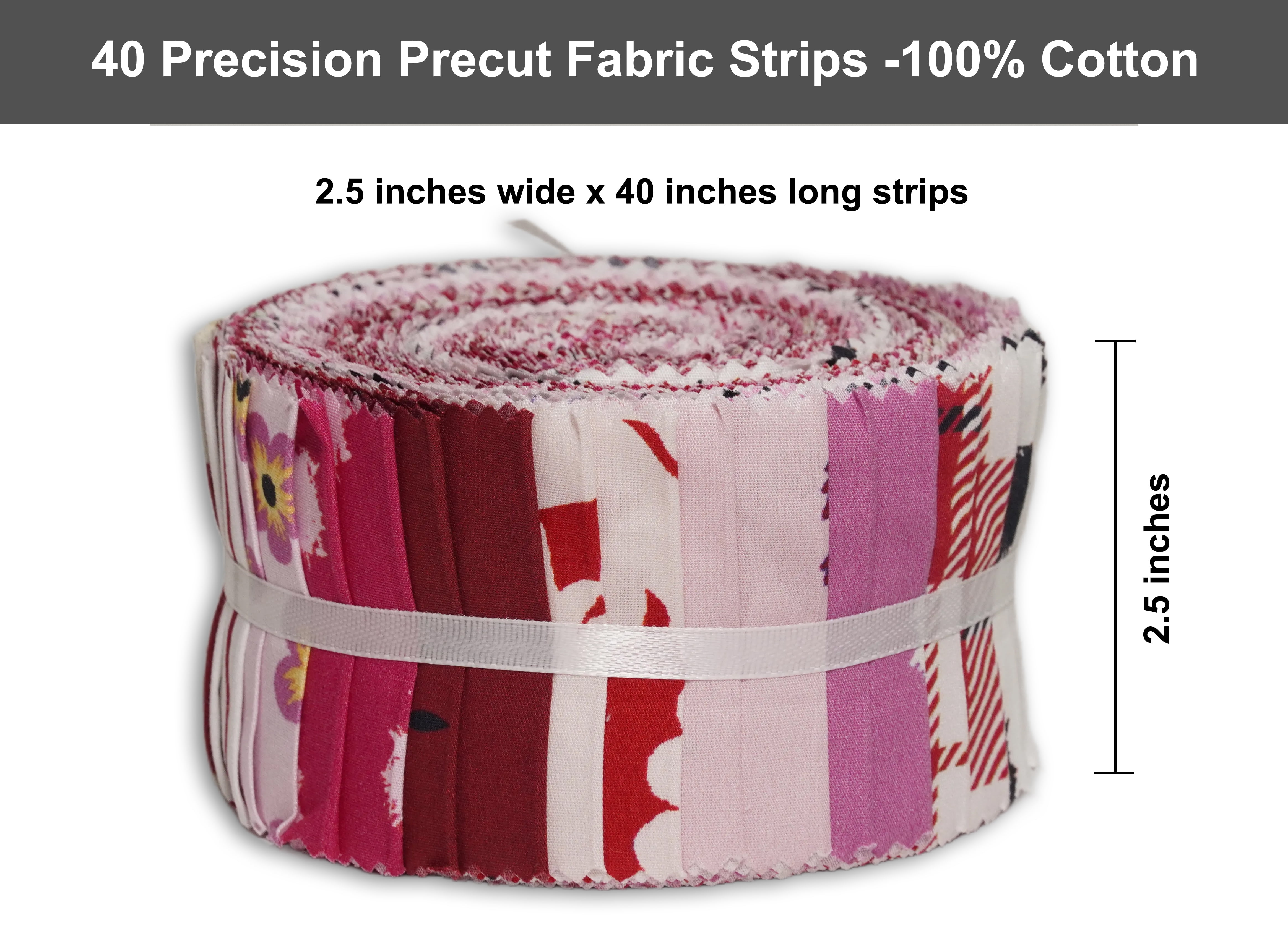 Soimoi 40Pcs Floral & Check Print Cotton Precut Fabrics for Quilting Craft Strips 2.5 x 42 inches Jelly Roll