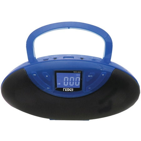 NAXA NAS3057BL Portable Speaker Boom Box with USB Inputs FM Radio & LCD Display (Blue)