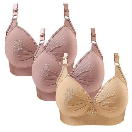 SNOWSONG Push Up Bras for WomenClearance! Wireless Bras Mixed Color 3-Pack Women s Seamless Breathable Lingerie Plus Size Non-Steel Ring Bra Bras for Women Comfy Bras for Women Orange 42
