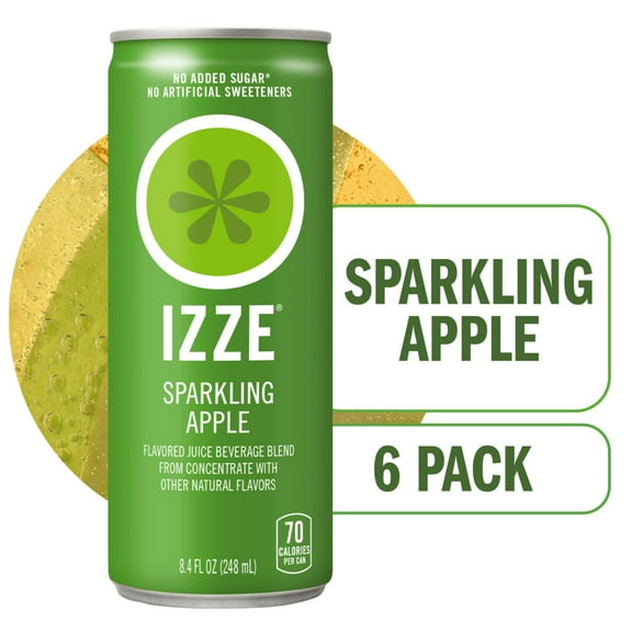 IZZE Sparkling Juice Beverage Blend, Apple, No Sugar Added, 8.4 FL OZ, 6 Cans