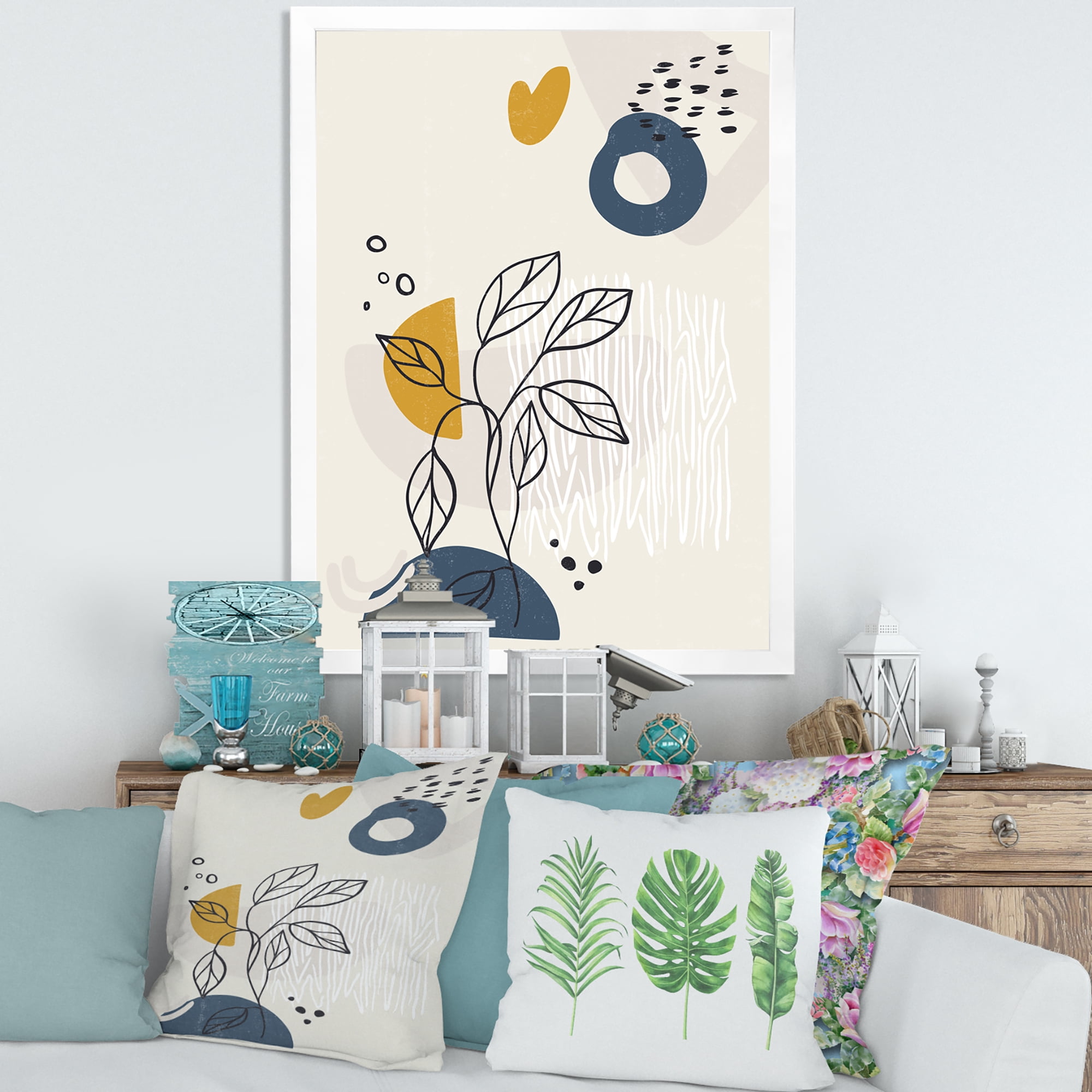 Designart 'Ancient Boho Art Minimalistic Flowers II' Modern Framed Art Print