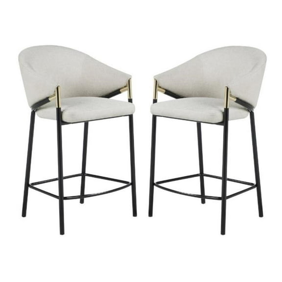 Home Square Sloped Arm Counter Height Stool in Beige and Glossy Black - Set of 2