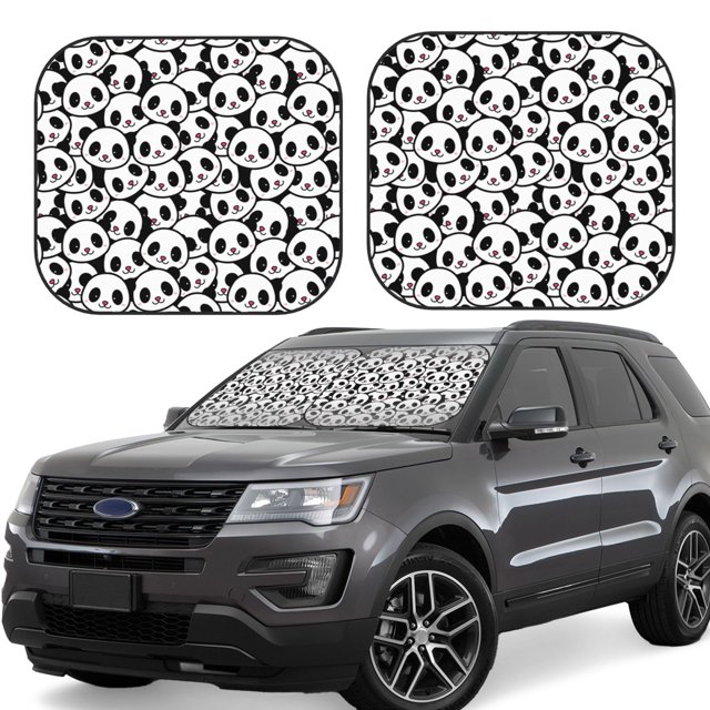 Balery Cute Panda Face Parasol para parabrisas de coche de 2 piezas | Parasol plegable para parabrisas delantero de coche para la mayoría de sedanes-Medium