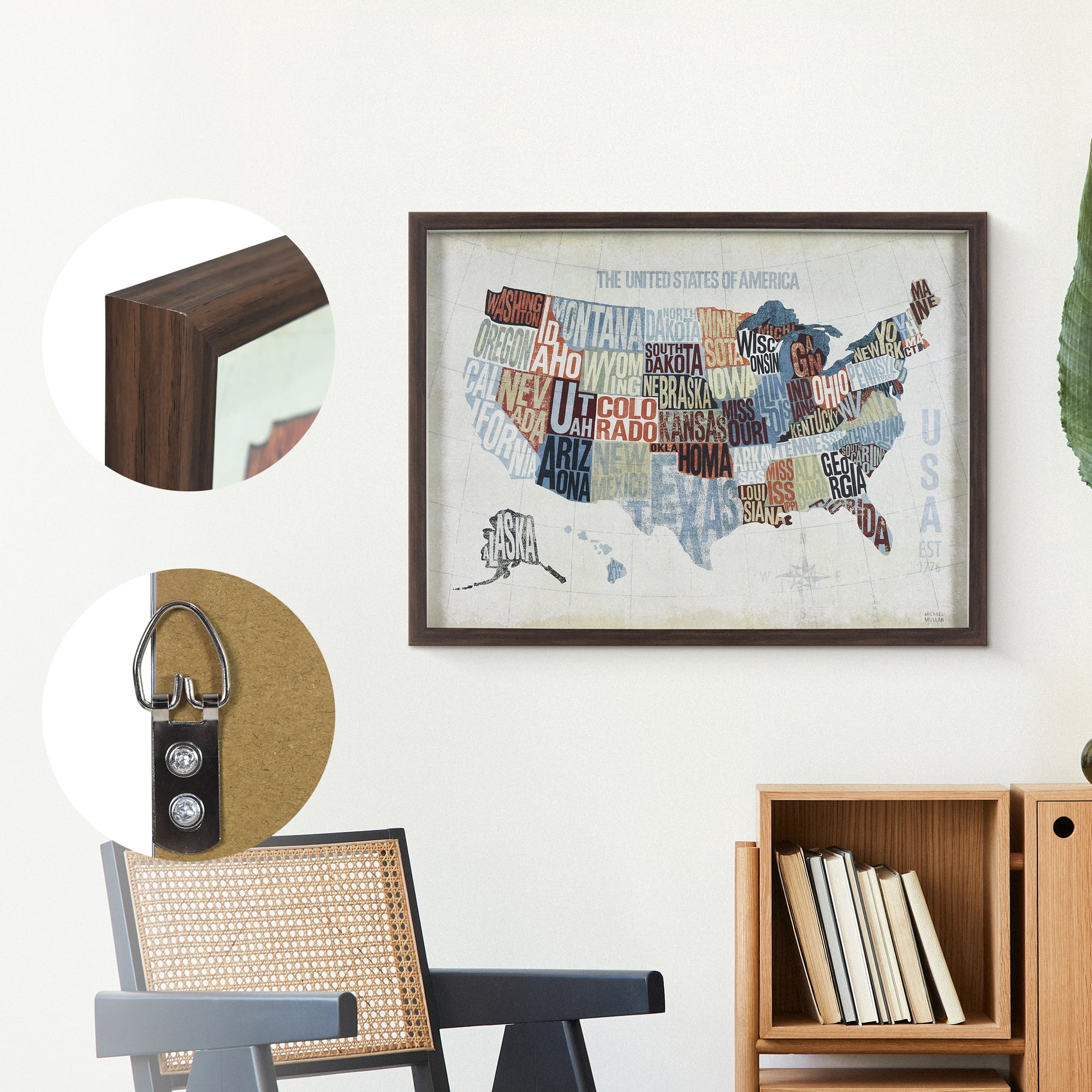 Crystal Art Gallery Framed Map of USA Wall Art Decor – Vintage Typography Map Print – Rustic Framed Artwork for Home, Office, or Classroom 24x18