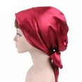 thumbnail image 2 of Women Soft Satin Head Scarf Sleeping Cap Bonnet Headwear Turbans Long Hair Headwraps Cancer Printing Hat, 2 of 6