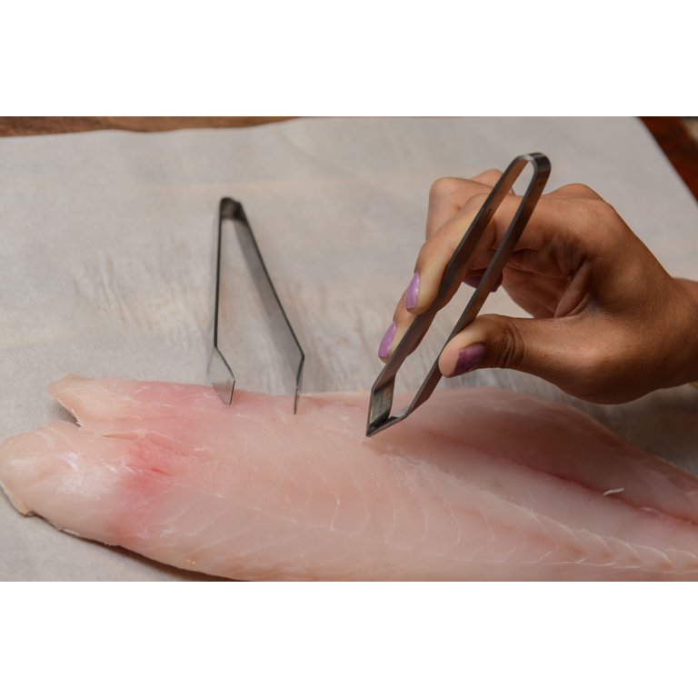 1pc Stainless Steel Fish Bone Tweezer Food Clips Food Tongs Hair Removal  Tool Angled Ham Tweezers