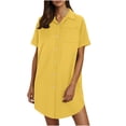 thumbnail image 2 of Ovzne Robes Grande Taille pour Femmes Rondes Robe de Plage Chemise d'Été pour Femmes avec Col en Coton et Lin Mini Robe Chemise Robe de Vacances Liquidation, 2 of 7