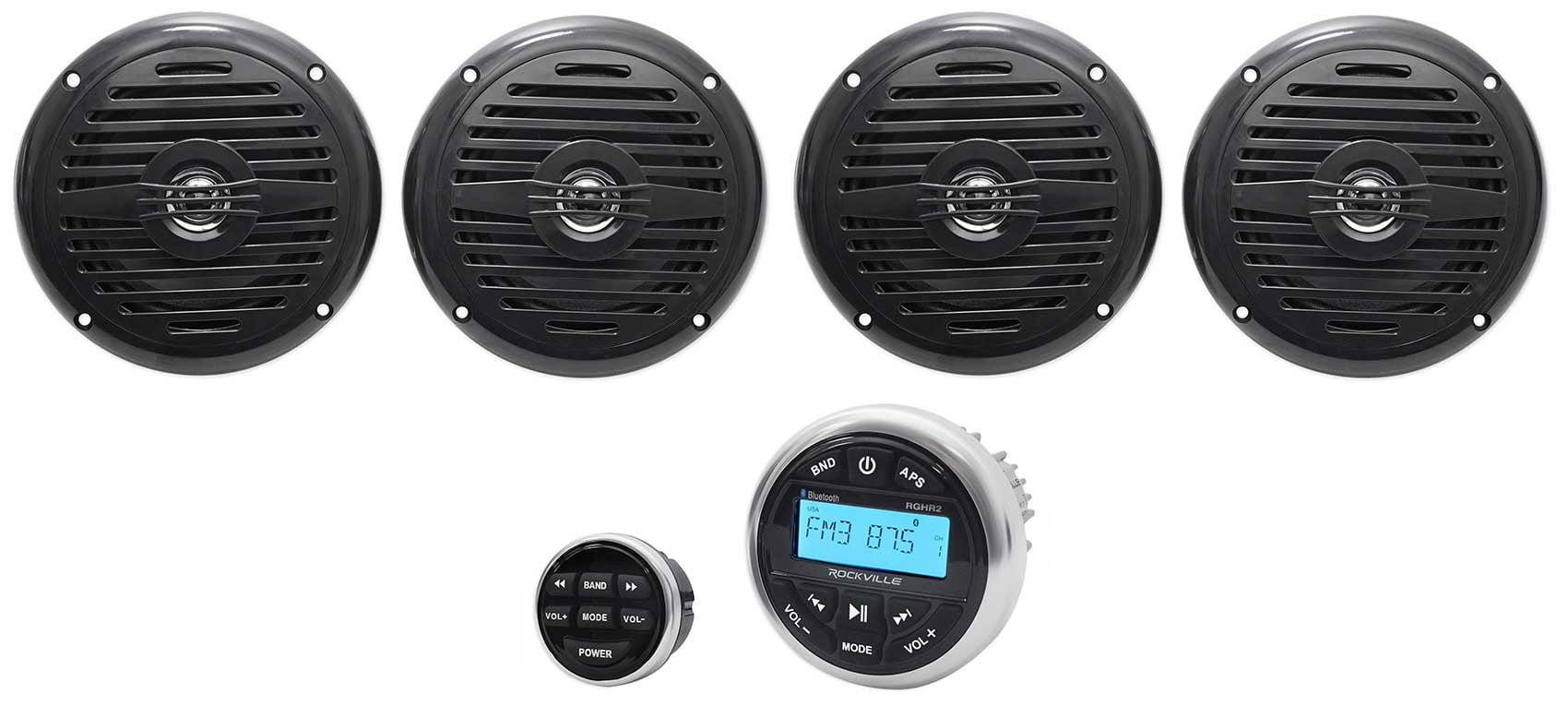 Hot Tub Audio System w/ Bluetooth Gauge Hole Receiver+(4) 5.25" Black